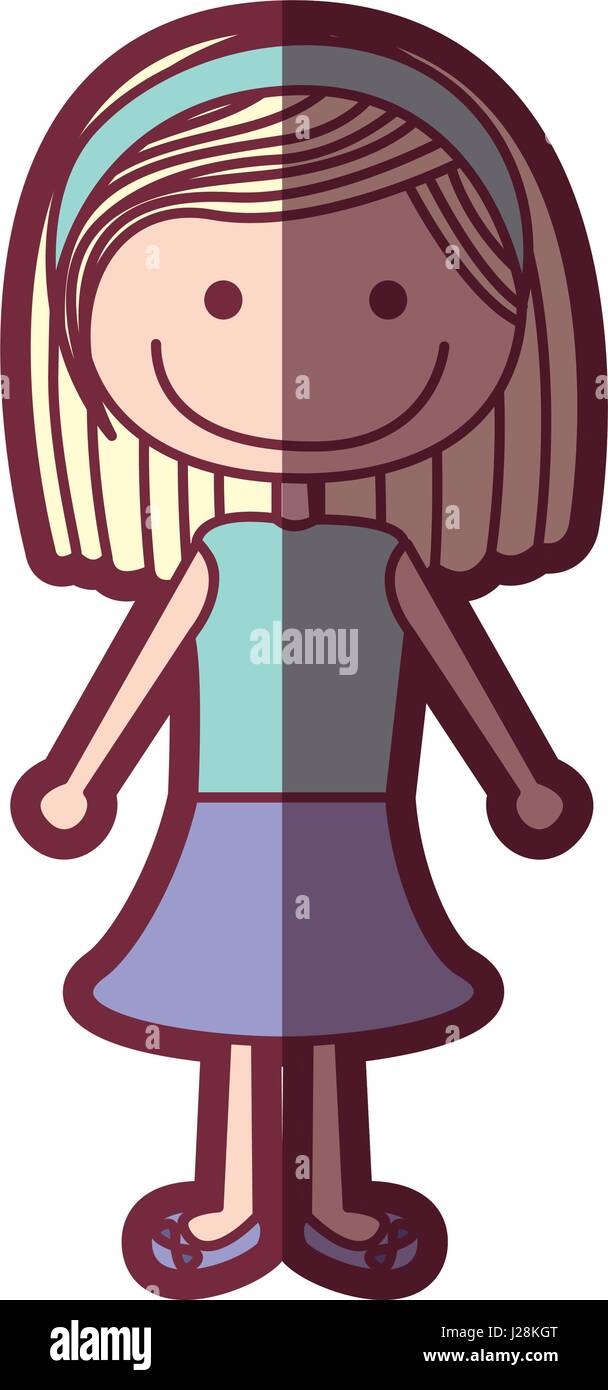 Farbe Kontur Schattierung Cartoon blonded Haar Mädchen mit Hemd und Rock Stock Vektor