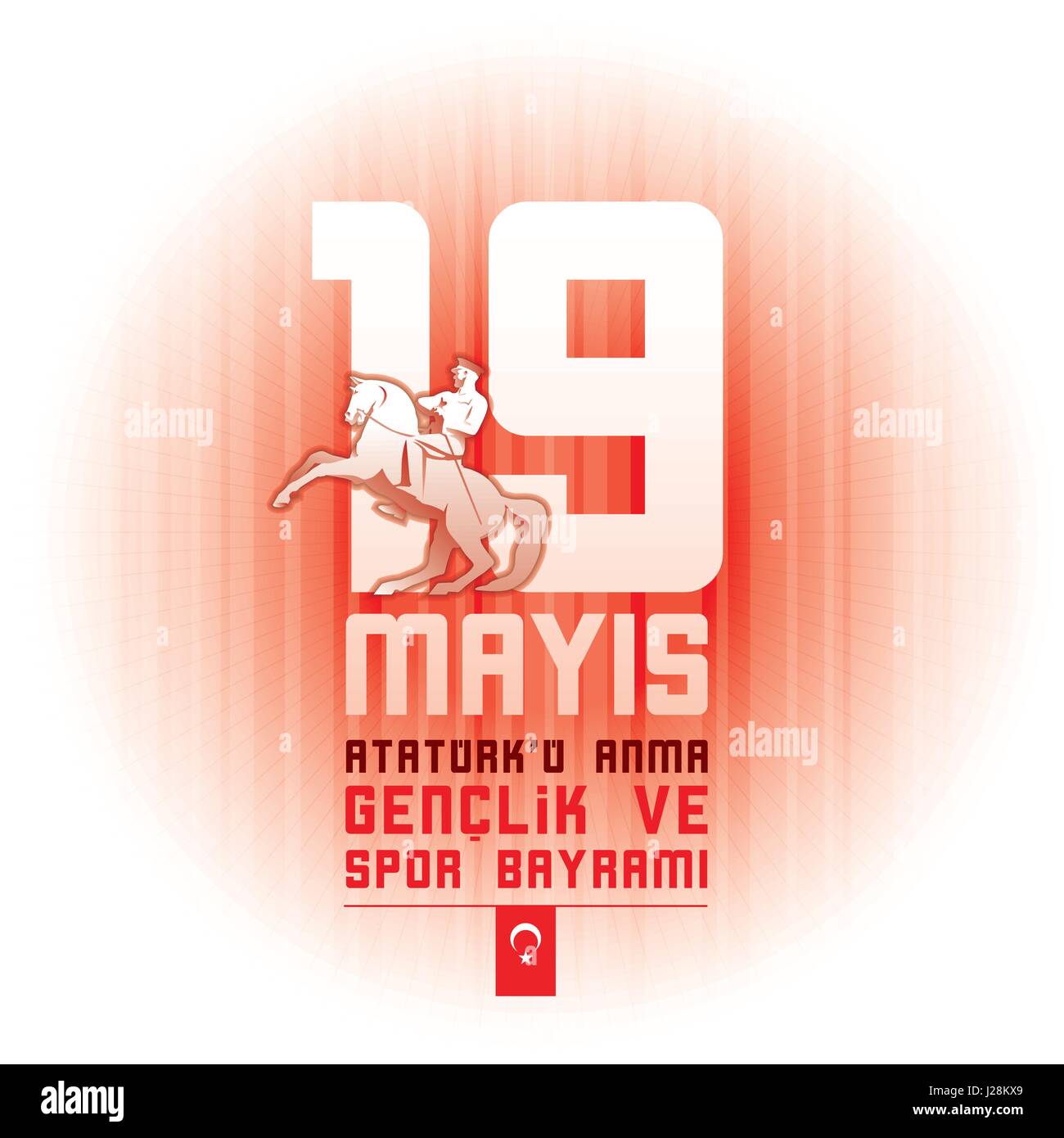 19 Mayis Ataturk'u Anma Genclik Ve Spor Bayrami Grußkarte gestalten. 19. Mai Gedenktag an Atatürk, Jugend- und Sporttag. Vektor-Illustration. Tur Stock Vektor
