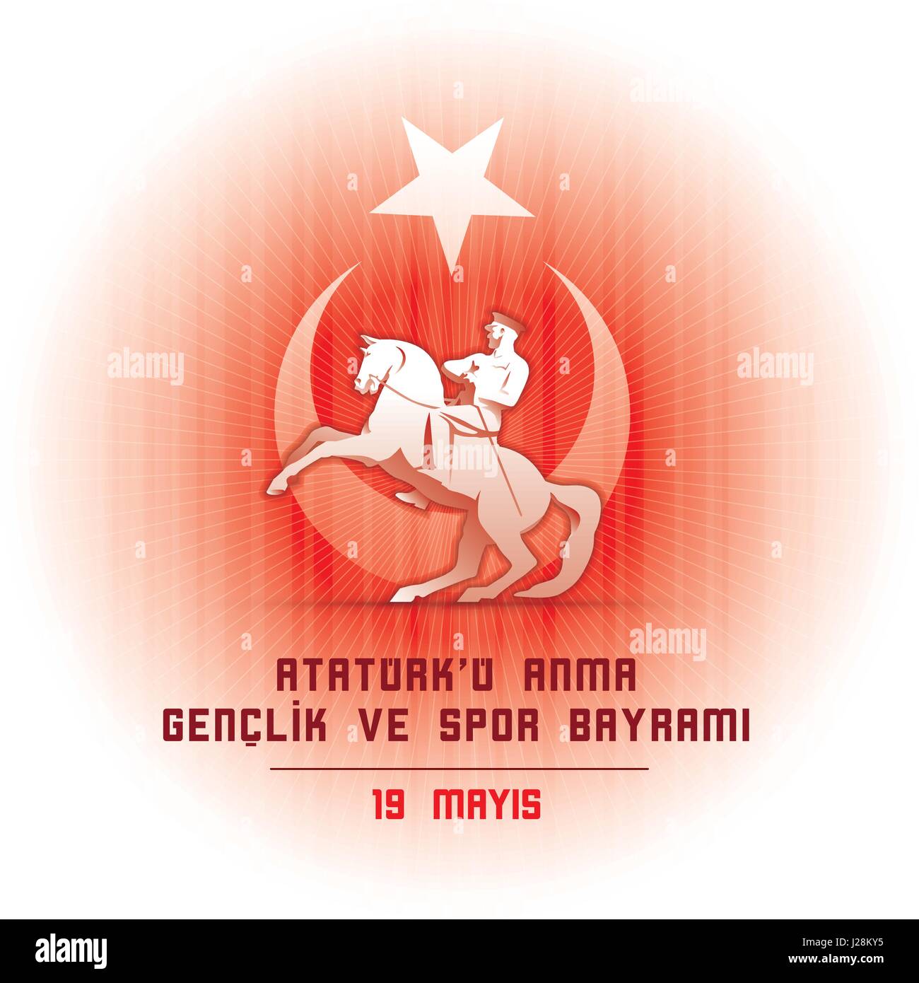 19 Mayis Ataturk'u Anma Genclik Ve Spor Bayrami Grußkarte gestalten. 19. Mai Gedenktag an Atatürk, Jugend- und Sporttag. Vektor-Illustration. Tur Stock Vektor