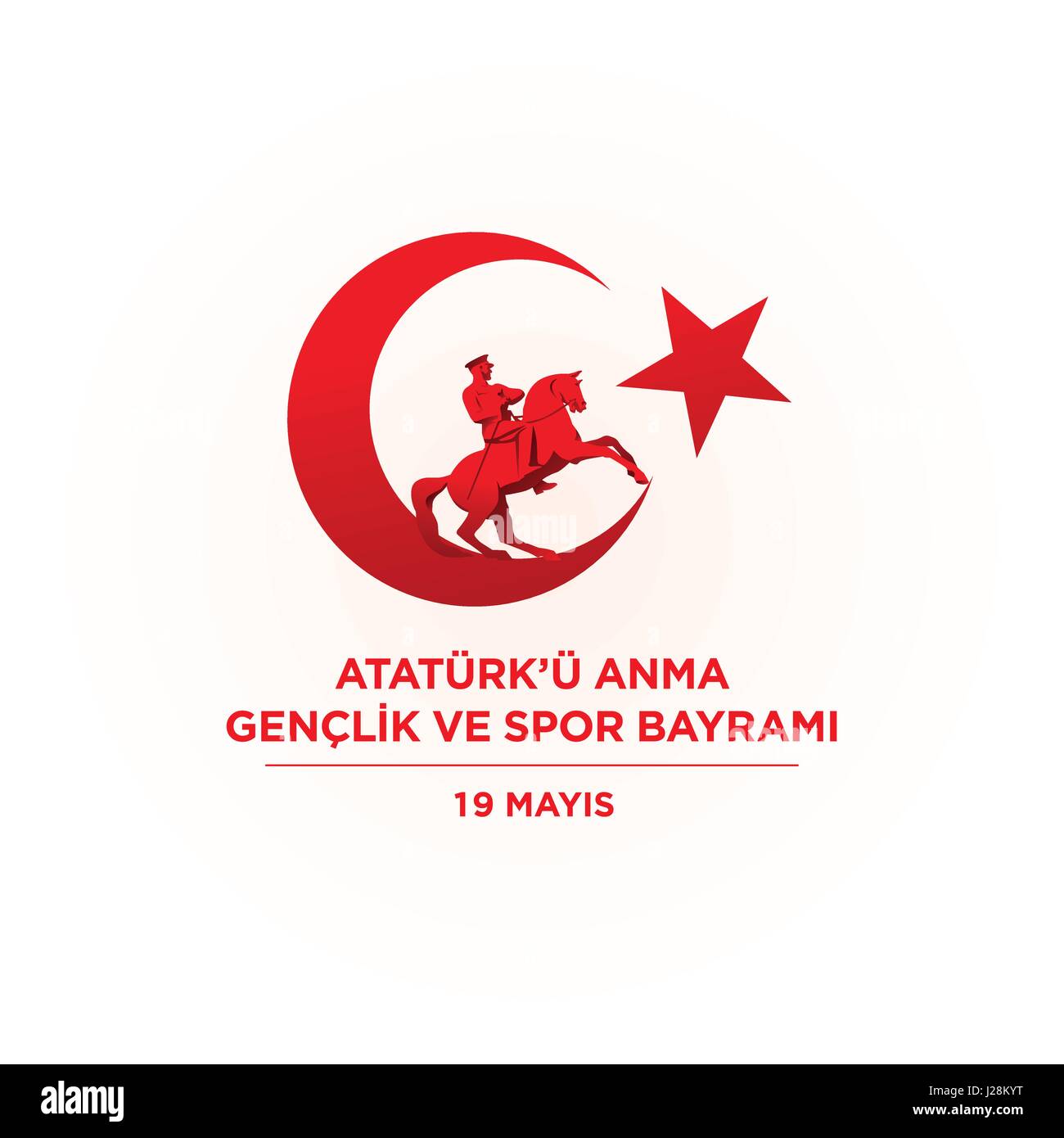 19 Mayis Ataturk'u Anma Genclik Ve Spor Bayrami Grußkarte gestalten. 19. Mai Gedenktag an Atatürk, Jugend- und Sporttag. Vektor-Illustration. Tur Stock Vektor