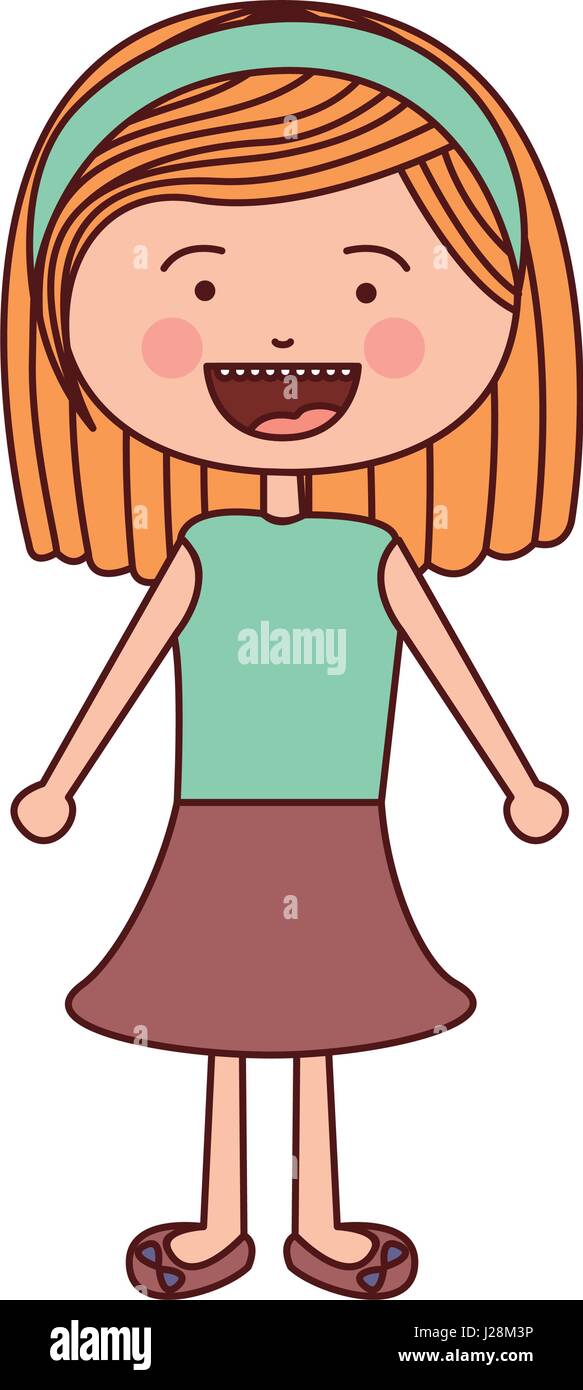 Farbe Silhouette Lächeln Ausdruck Cartoon blonded Haar Mädchen mit Hemd und Rock Stock Vektor