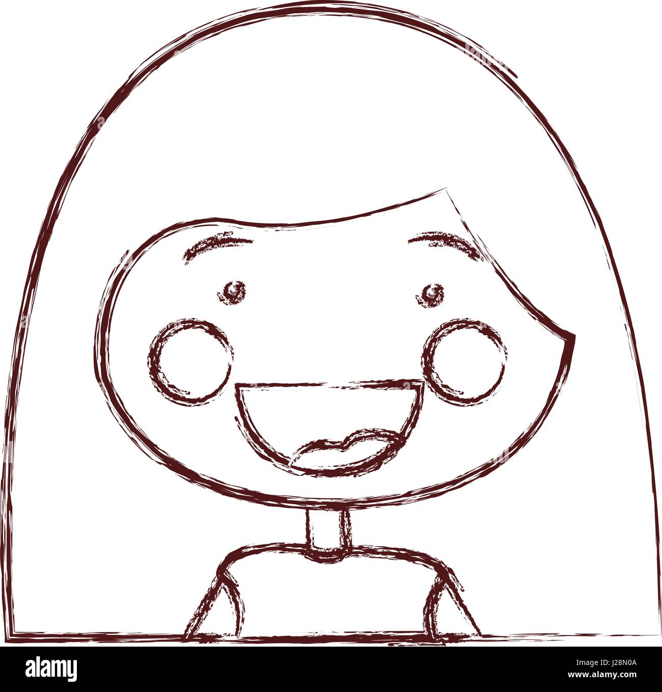 unscharfe Kontur Lächeln Ausdruck Cartoon halben Körper Mädchen mit langen Frisur Stockbild