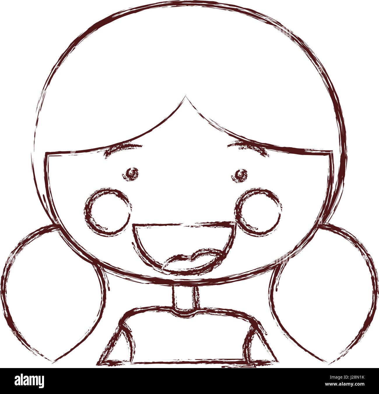 unscharfe Kontur Lächeln Ausdruck Cartoon halben Körper Mädchen mit Zöpfen Haar Stockbild