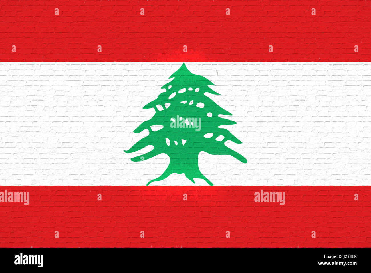 Abbildung der Flagge des Libanon sah aus wie es ist auf die Wand gemalt. Stockfoto
