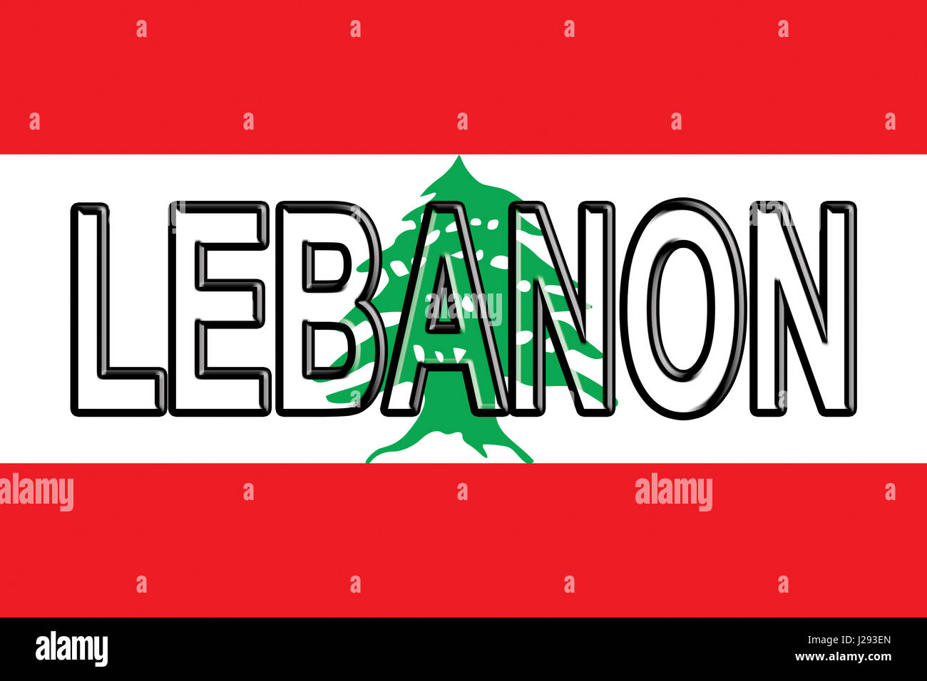 Abbildung der Flagge des Libanon mit dem Land auf die Fahne geschrieben. Stockfoto
