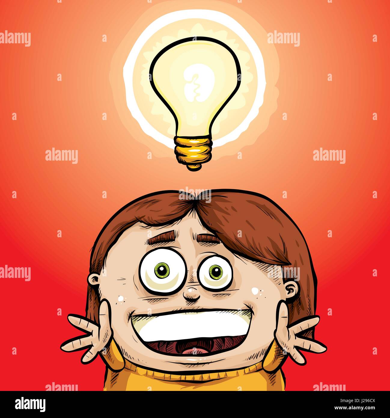 Eine Cartoon-Glühbirne zeigt ein Mädchen Blitzeinschlages Inspiration. Stock Vektor