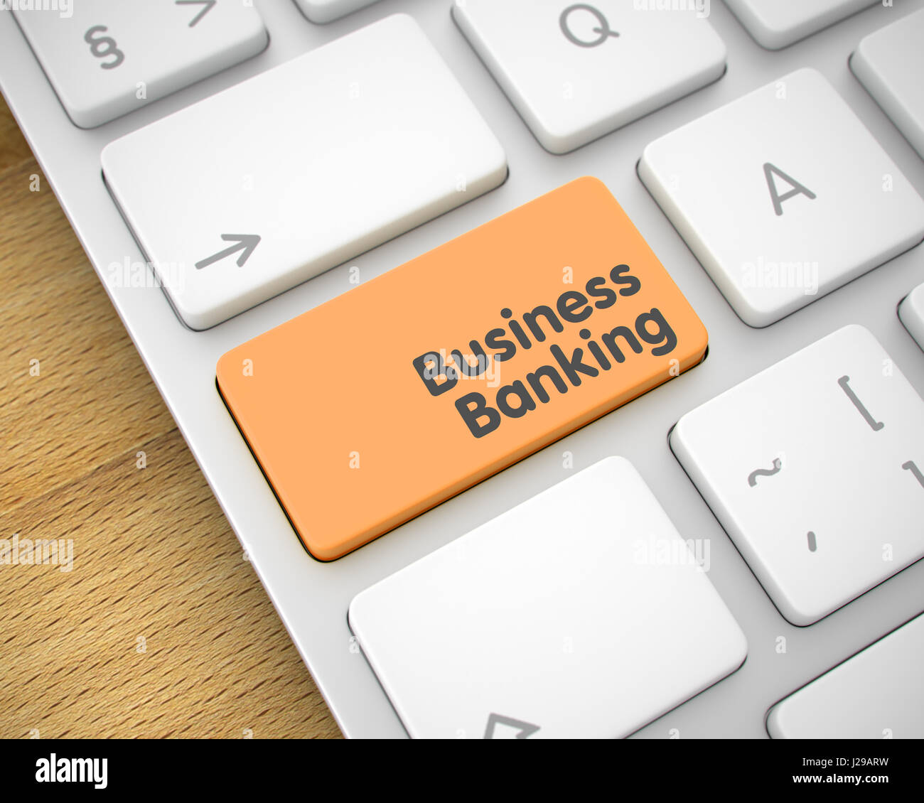 Business Banking - Nachricht auf die Schaltfläche "Orange Tastatur". 3D. Stockfoto