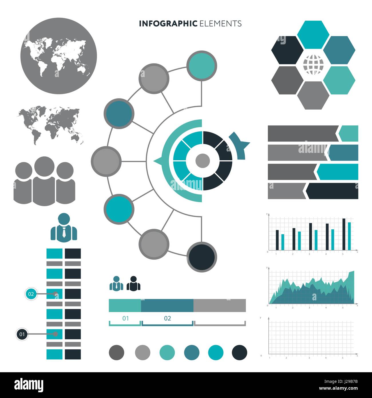 Infografik Geschäftskonzept - Vektor-Set der Infografik Elemente im flachen Design-Stil für Präsentation, Broschüre, Website. Vektor-Icons set. Stock Vektor