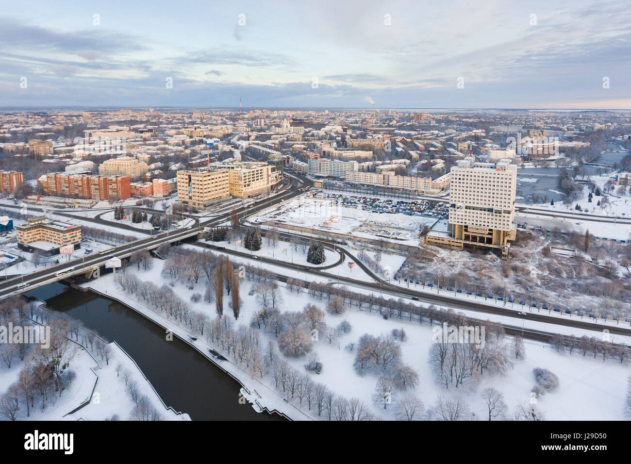 Kaliningrad, Russland - 4. Dezember 2016: Das architektonische Wahrzeichen des Kaliningrader Gebiets von oben im kalten winter Stockfoto