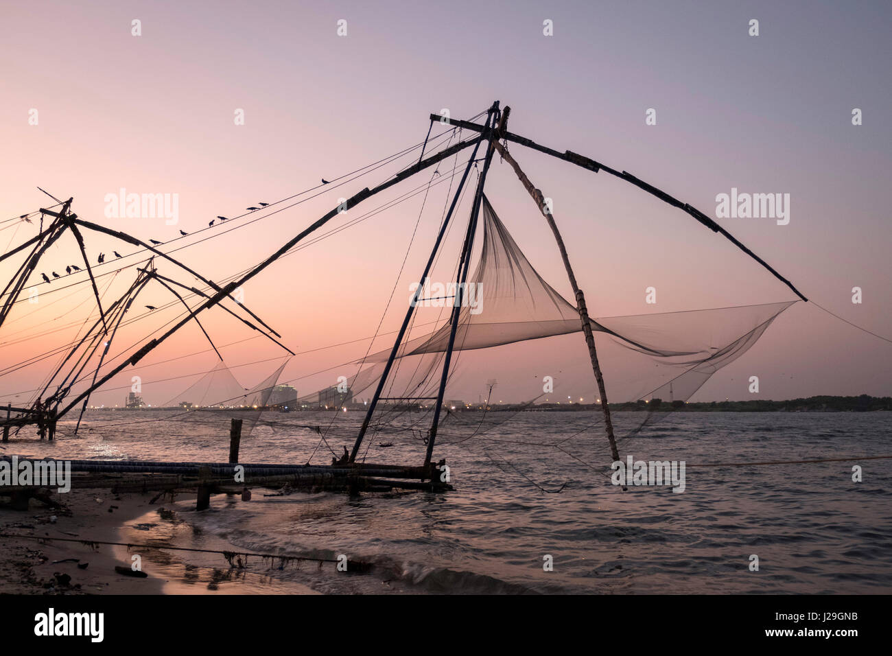 Chinesisch-Herkunft Netze zur Fischerei und touristische Attraktion in Kochi Stockfoto