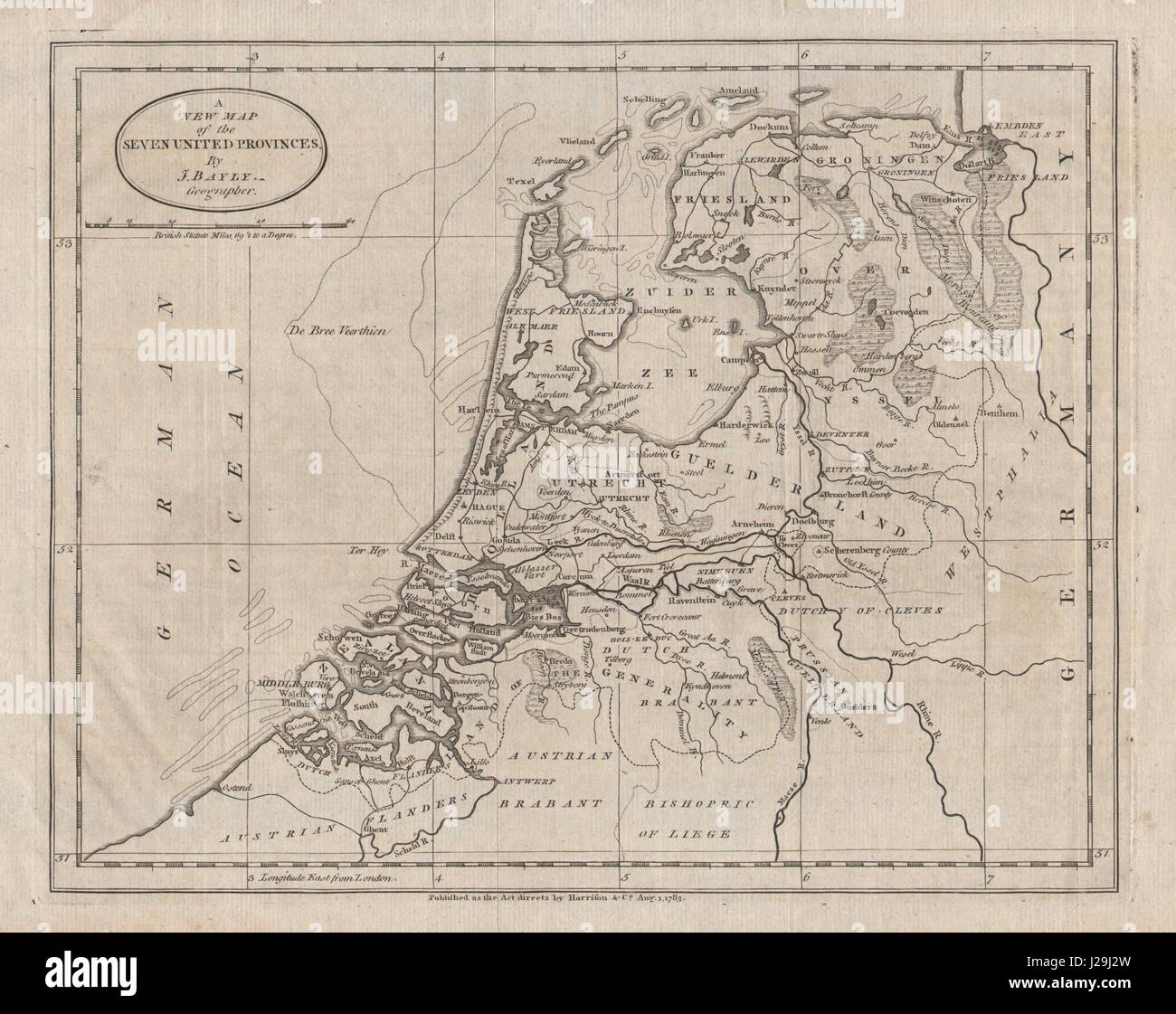 "Eine neue Karte der sieben Vereinigten Provinzen". Niederlande. BAYLY 1783 alt Stockfoto