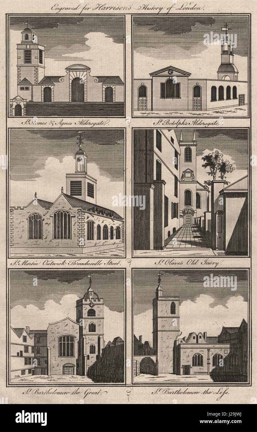 Stadt Kirchen St. Anne/Agnes Botolph Martin Outwich Olave Judentums Bartholomäus 1776 Stockfoto