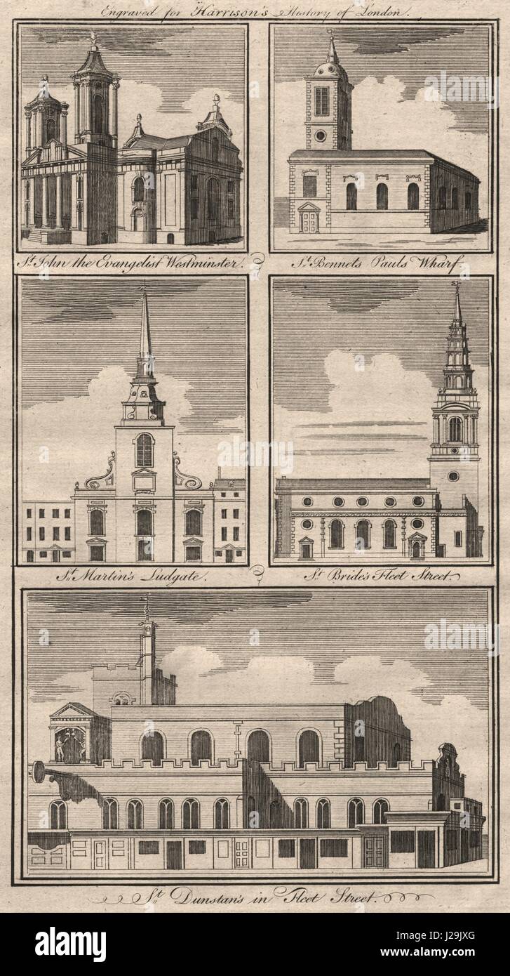 Londoner Kirchen St. John Smith Square Benet Martin Ludgate Braut Dunstan 1776 Stockfoto