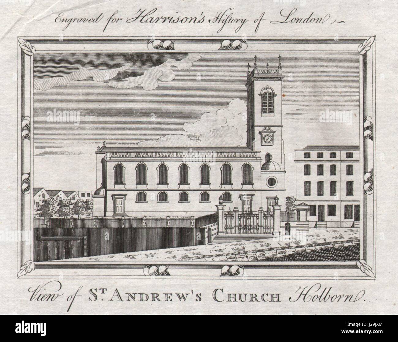 "Ansicht von St. Andrews Church, Holborn", London. HARRISON 1776 alt antik print Stockfoto