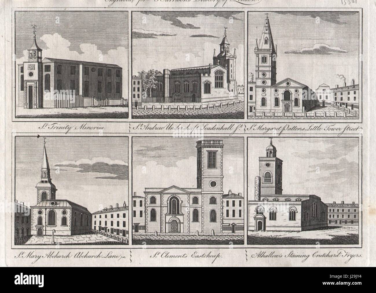 Stadt Kirchen Heilige Dreifaltigkeit Minories St. Andrew Undershaft Margaret Pattens 1776 Stockfoto