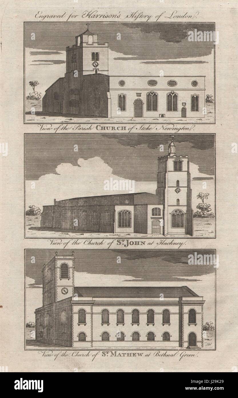 Stoke Newington Pfarrkirche. St John in Hackney. St Matthew Bethnal Green 1776 Stockfoto
