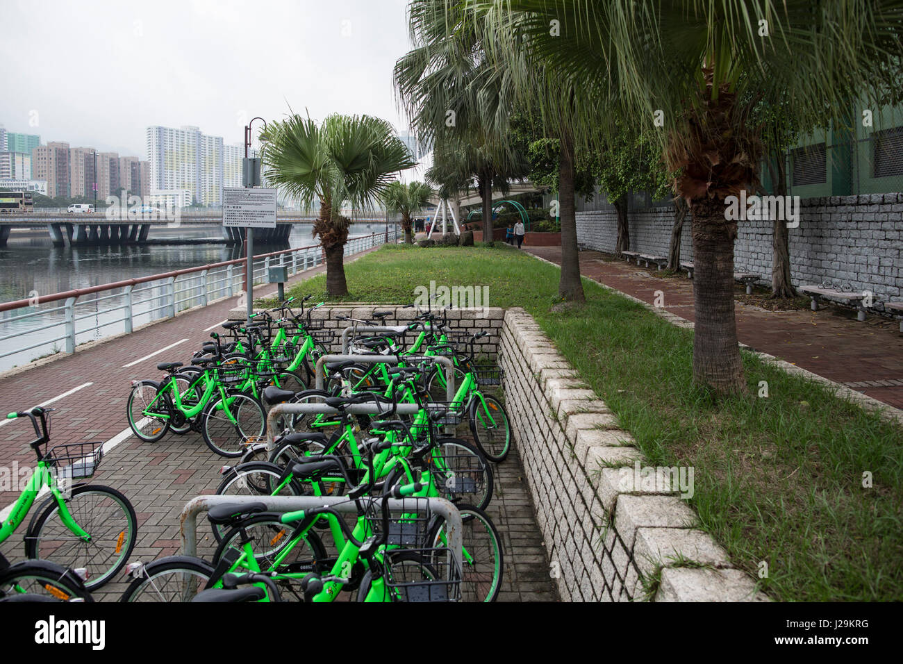 Hong Kong, Hong Kong. 26. April 2017. Gehen Sie Bee Bike bietet Unternehmen Start Radfahren Dienstleistungen für die Öffentlichkeit in Hongkong am 20. April 2017 freigegeben. Ihr Ziel ist es, Verkehrsstaus und Kohlenstoff-Fußabdruck in Hong Kong, ein dicht besiedeltes Gebiet zu reduzieren. Ihre Dienstleistungen kostenlos ist $5HKD 30 Minuten verwendet. Bildnachweis: Lange Hei Chan/Pacific Press/Alamy Live-Nachrichten Stockfoto