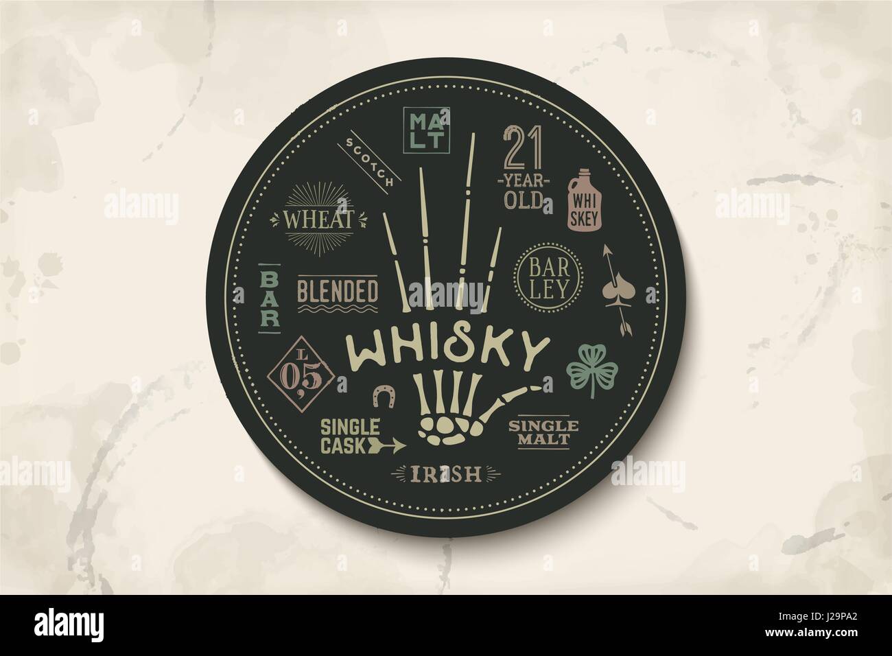 Untersetzer für Whiskey und Alkohol trinken Stock Vektor