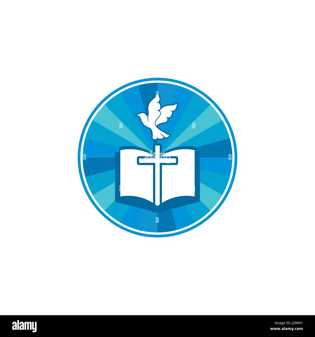Logo der Kirche. Das Kreuz von Jesus, die Taube ist ein Symbol des Heiligen Geistes Stock Vektor