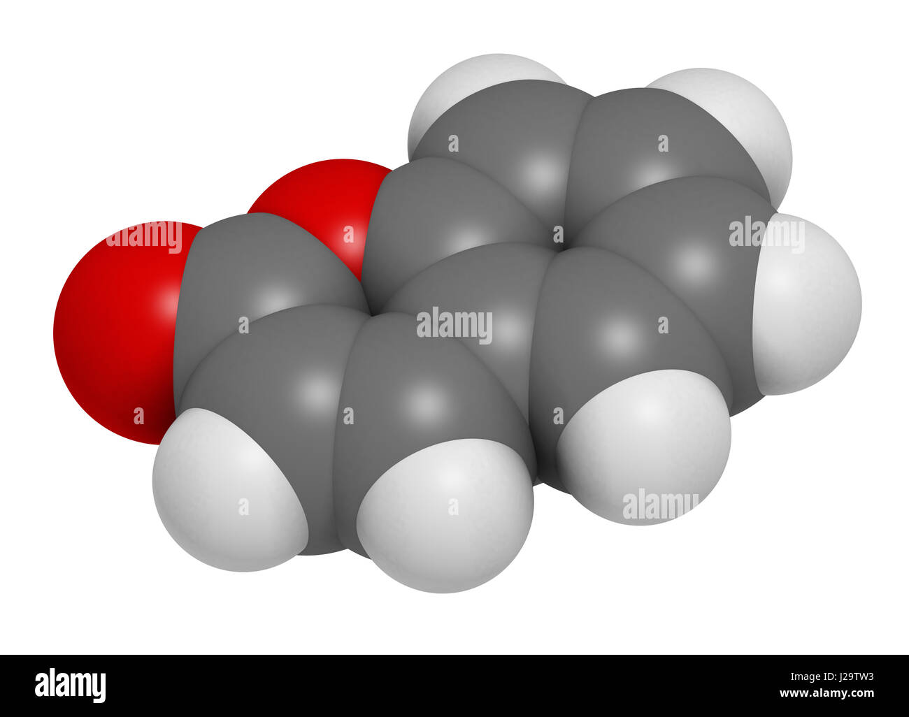 Cumarin pflanzliche duftenden Molekül. Verantwortlich für den Duft neue gemähtem Heu. 3D-Rendering. Atome sind als Kugeln mit herkömmlichen Farbe Codi vertreten. Stockfoto