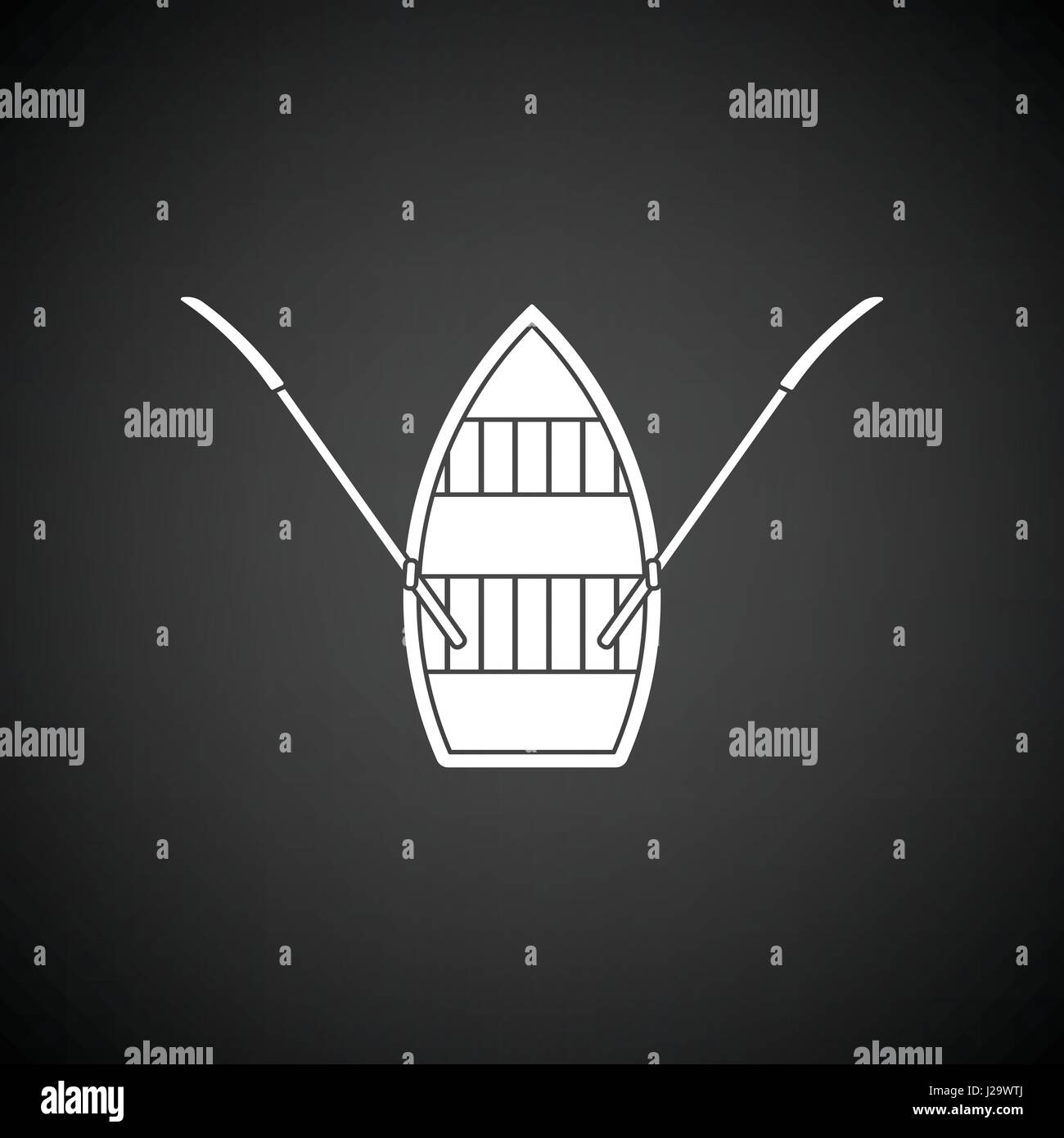 Paddel-Boot-Symbol. Schwarzer Hintergrund mit weißen. Vektor-Illustration. Stock Vektor