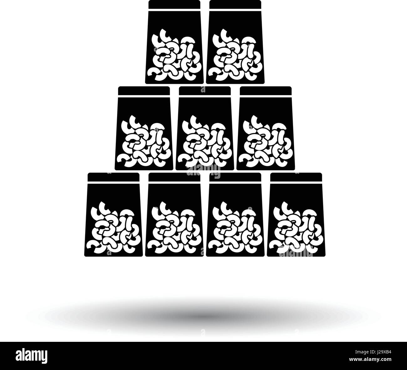 Makkaroni in Pakete-Symbol. Schwarzer Hintergrund mit weißen. Vektor-Illustration. Stock Vektor