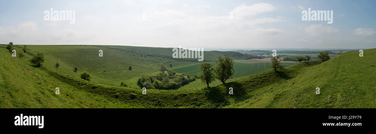 Panorama vom Whitesheet-Hügel in der Nähe von Mere, Wiltshire, UK Stockfoto