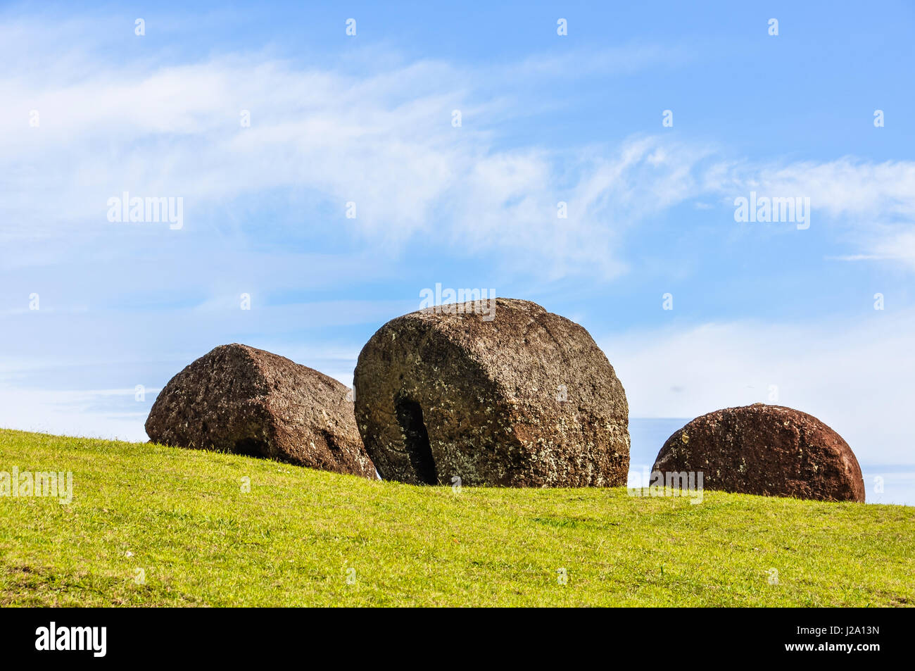 Vaka Kipo Vulkan, der Ort wo die Moai-Hüte in Osterinsel, Chile hergestellt wurden Stockfoto