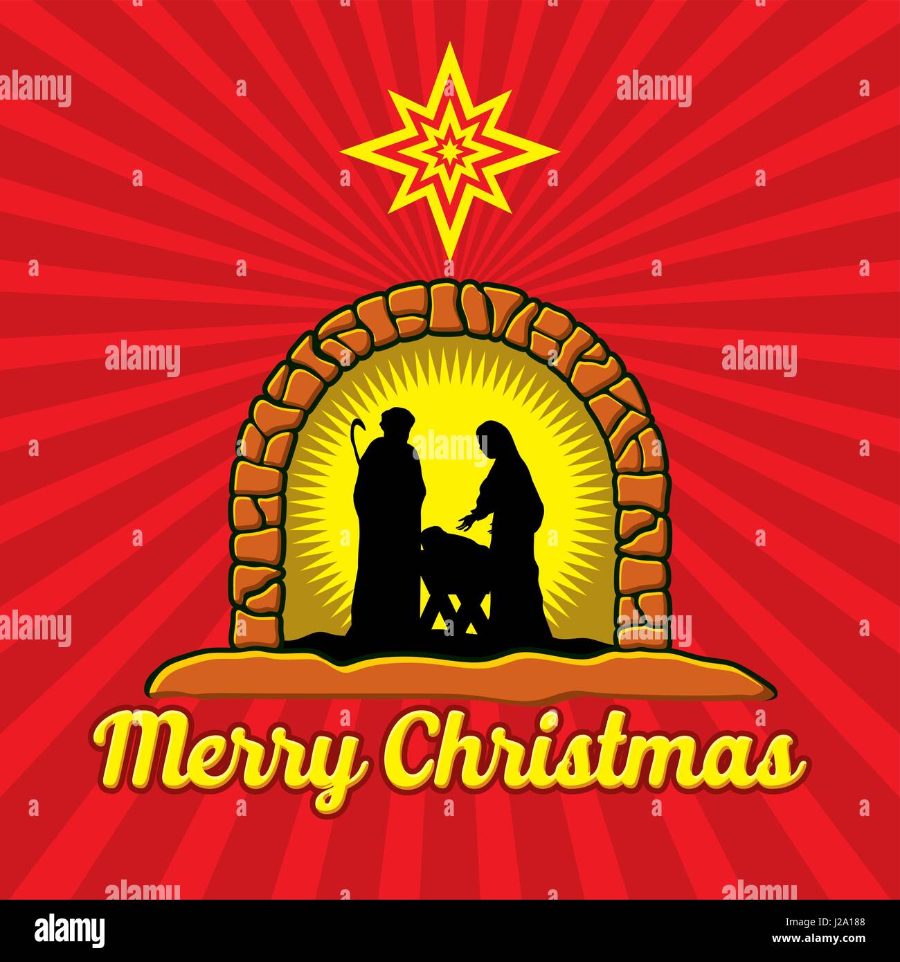 Weihnachtsgeschichte. Die Geburt Jesu Christi. Joseph, Maria und das Kind in Bethlehem. Stock Vektor