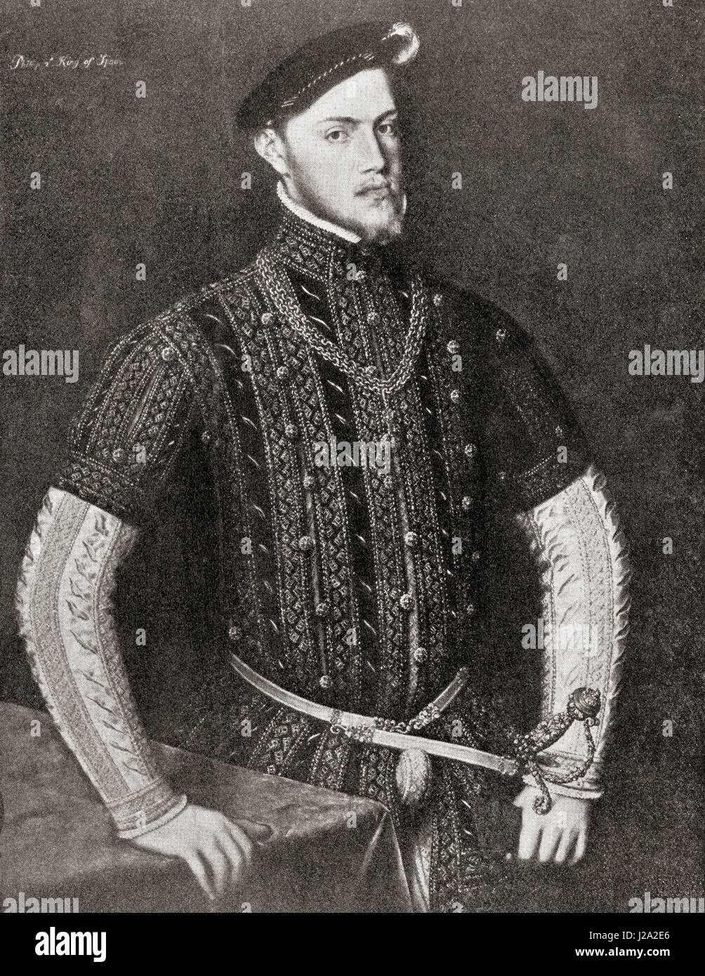 Philipp II. von Spanien, 1527-1598, genannt "Prudent".  König von Spanien, König von Portugal als Philip I, König von Neapel und Sizilien und iure Uxoris König von England und Irland während seiner Ehe mit Queen Mary ich.  Herzog von Mailand und Herrn der siebzehn Provinzen der Niederlande. Hutchinson Geschichte der Nationen veröffentlichte 1915. Stockfoto