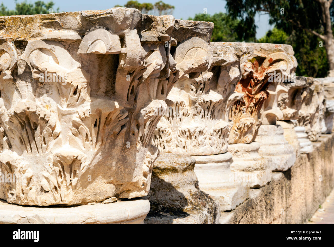 Römische Skulpturen korinthischen Säulen, Karthago Nationalmuseum, Byrsa-Hügel, punischen Website von Karthago, UNESCO-Weltkulturerbe, Tunesien, Nordafrika Stockfoto