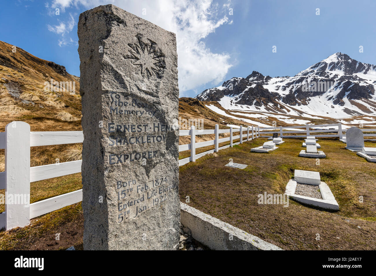 South Georgia Island Grytviken. Explorer Shackletons Grab. Kredit als Josh Anon / Jaynes Galerie / DanitaDelimont.com (großformatige Größen erhältlich) Stockfoto