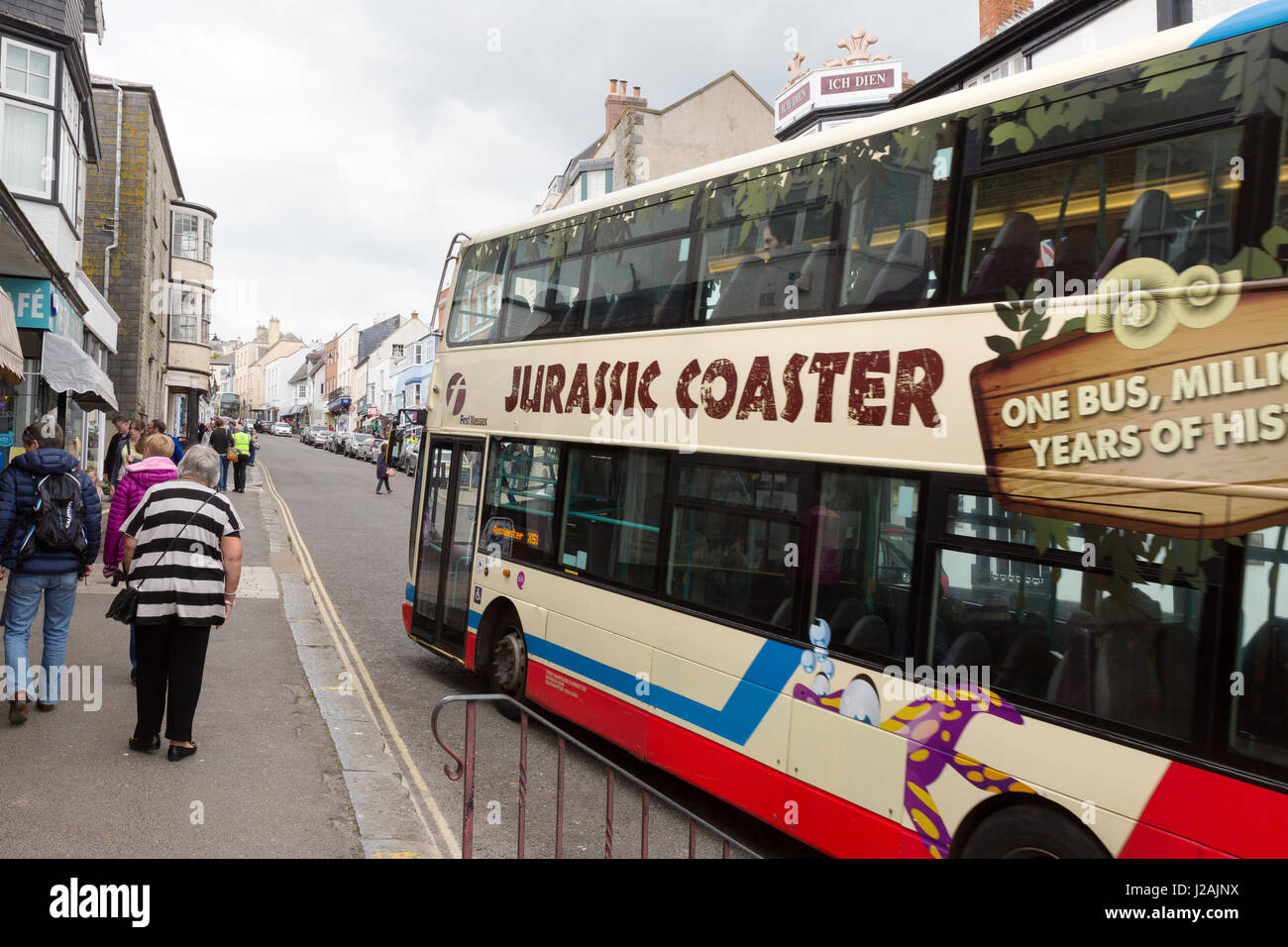 Jurassic Coaster-Bus-Service, Lyme Regis Dorset UK Stockfoto