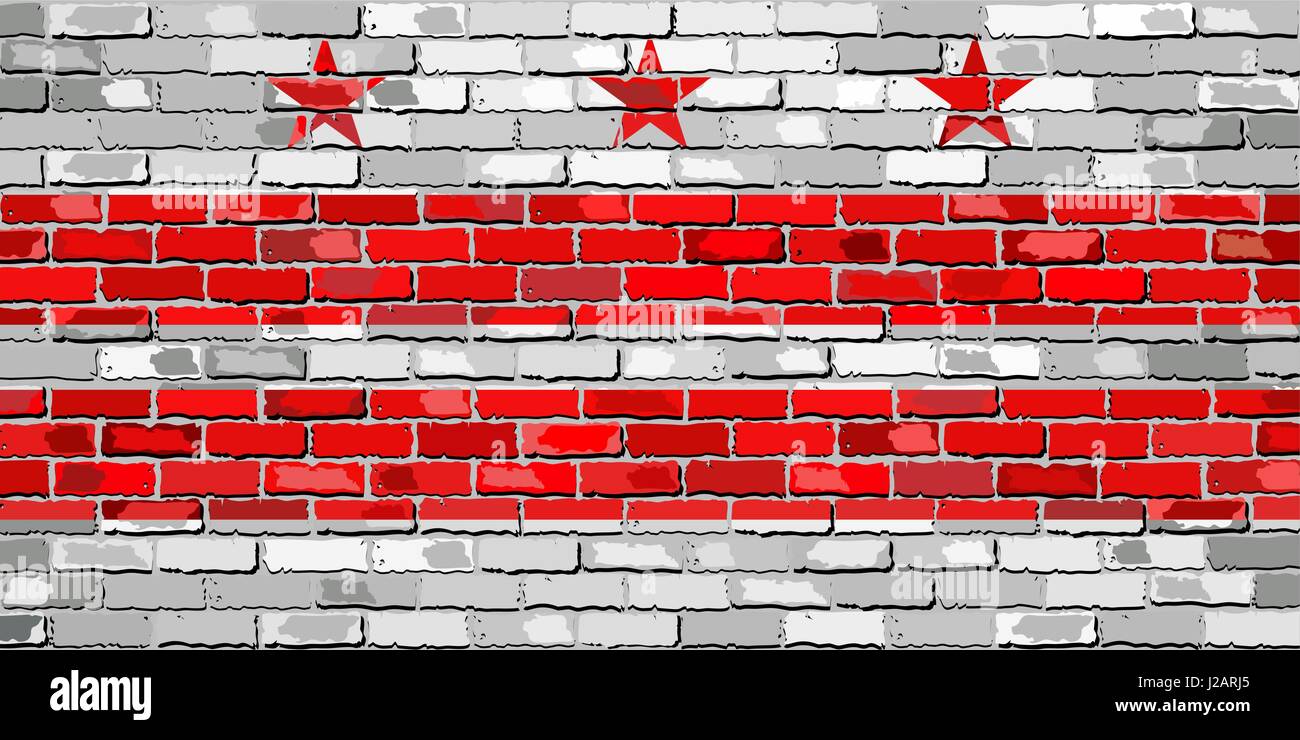 Flagge von Washington, D.C. auf eine Mauer - Illustration, die Flagge des Staates Washington, D.C. auf Brick strukturiertem Hintergrund, Washington, D.C. Fl Stock Vektor