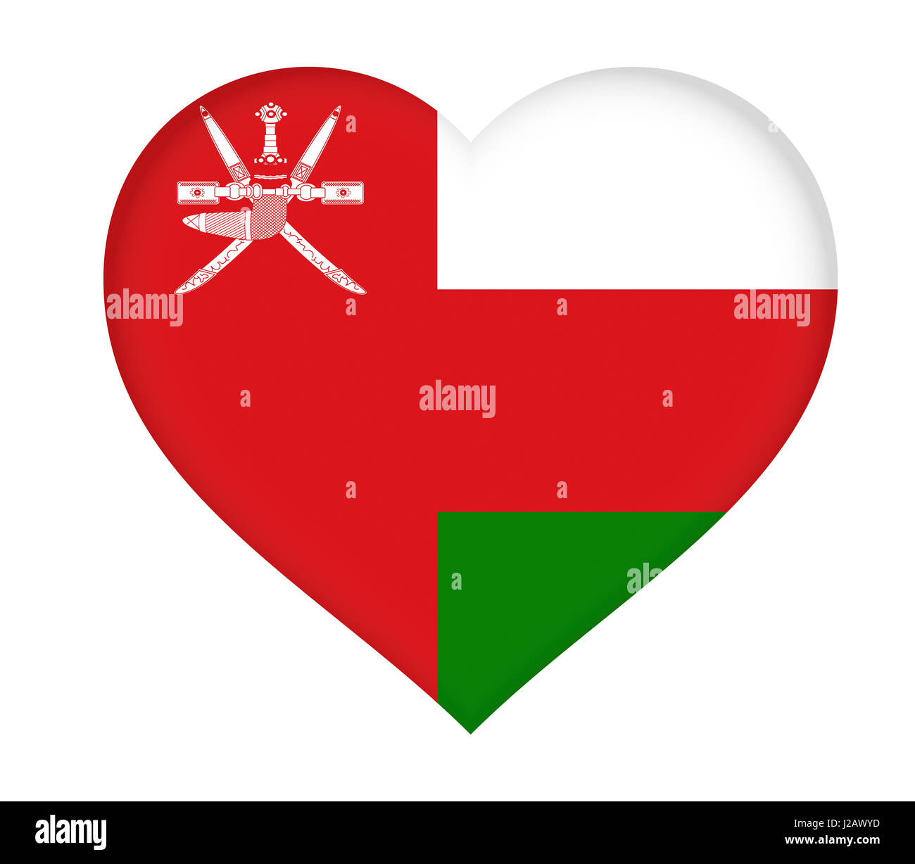 Abbildung der Flagge der Oman wie ein Herz geformt. Stockfoto