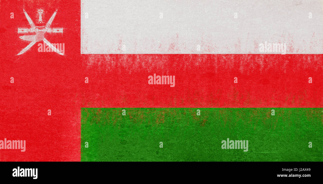 Abbildung der Flagge der Oman mit einem Grunge-Look. Stockfoto
