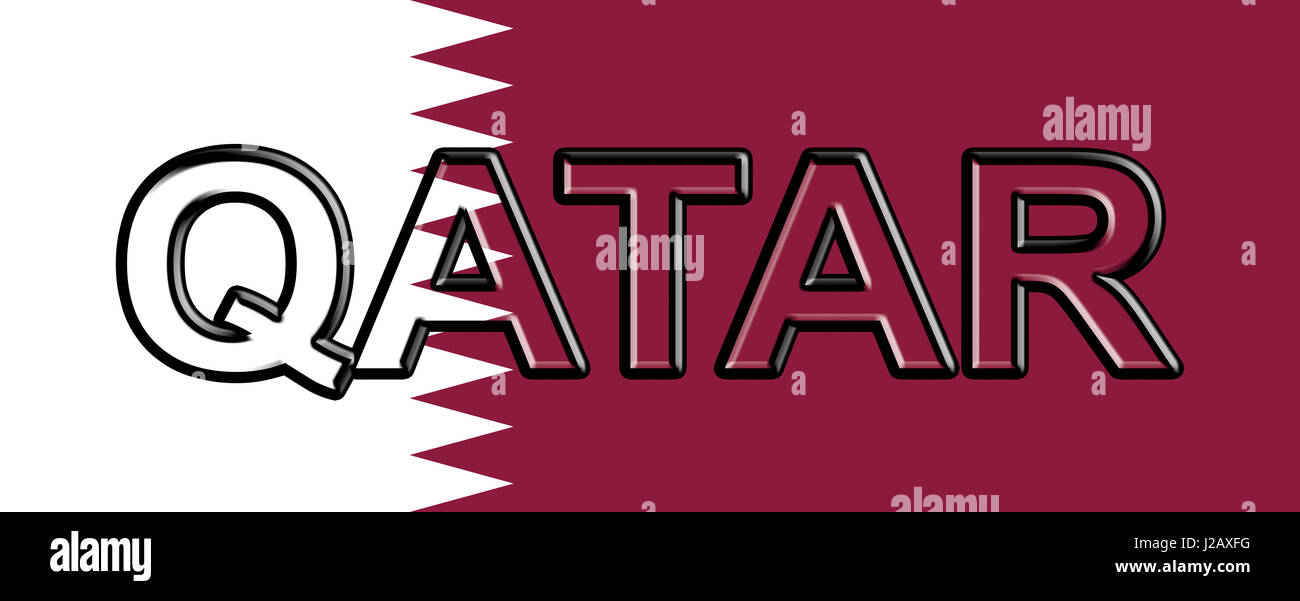 Abbildung der Flagge von Katar mit dem Land auf die Fahne geschrieben. Stockfoto