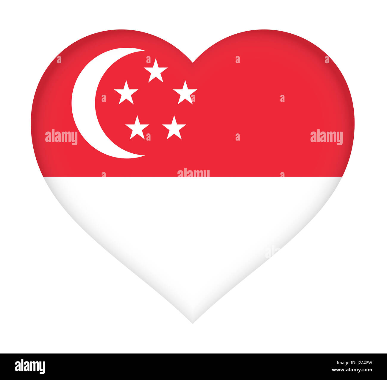 Abbildung der Flagge von Singapur wie ein Herz geformt. Stockfoto