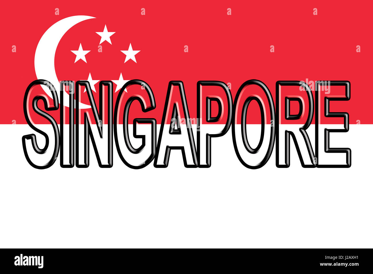 Abbildung der Flagge von Singapur mit dem Land auf die Fahne geschrieben. Stockfoto