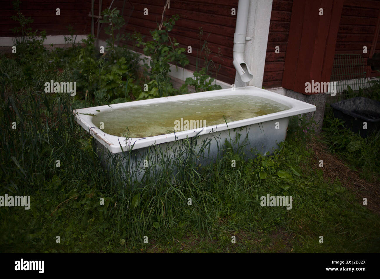 Ein Trog mit Wasser in einem Hof Stockfoto