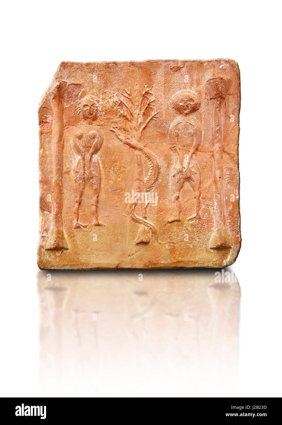 6th-7th Century Byzantinische christliche Terracotta Fliesen, Adam und Eva mit einer Schlange, um einen Baum gewickelt. Das Bardo Museum in Tunis Stockfoto