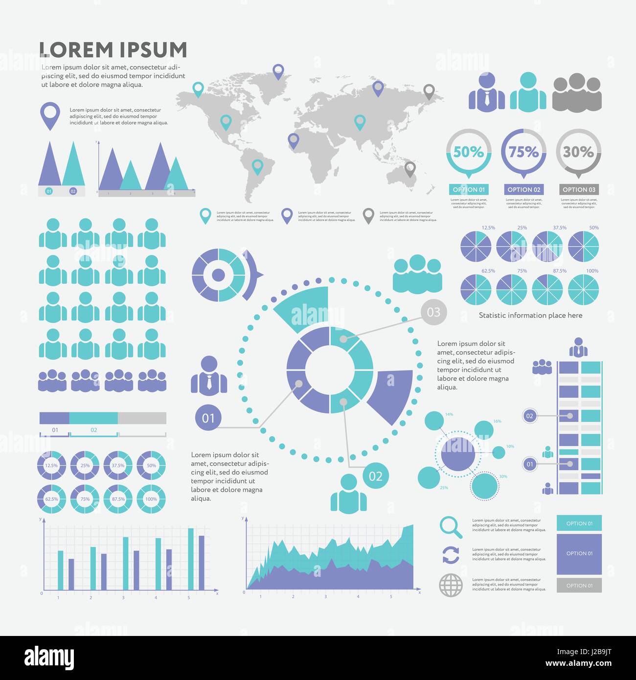 Infografik Geschäftskonzept - Vektor-Set der Infografik Elemente im flachen Design-Stil für Präsentation, Broschüre, Website. Große Reihe von Infografiken. Stock Vektor