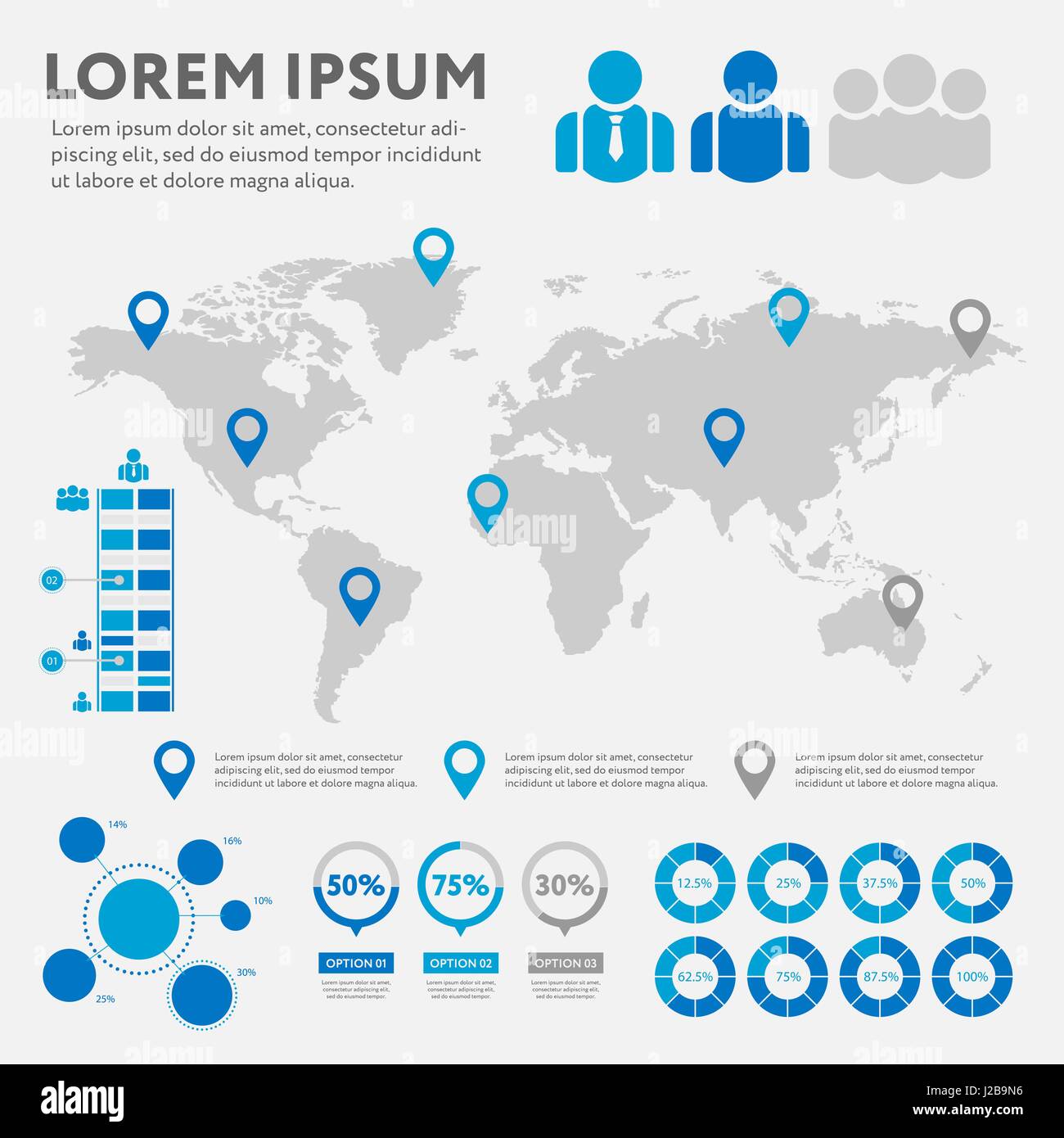 Infografik Geschäftskonzept - Vektor-Set der Infografik Elemente im flachen Design-Stil für Präsentation, Broschüre, Website. Vektor-Icons set. Stock Vektor