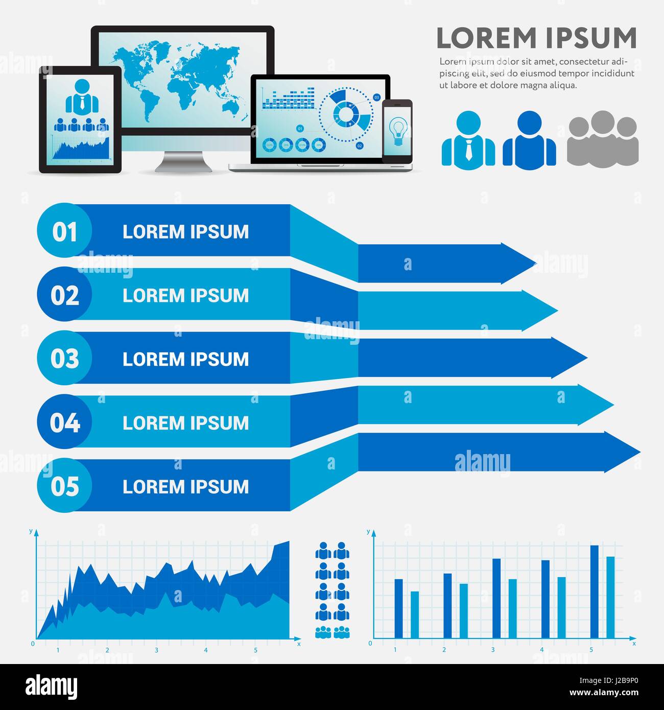 Infografik Geschäftskonzept - Vektor-Set der Infografik Elemente im flachen Design-Stil für Präsentation, Broschüre, Website. Vektor-Icons set. Stock Vektor