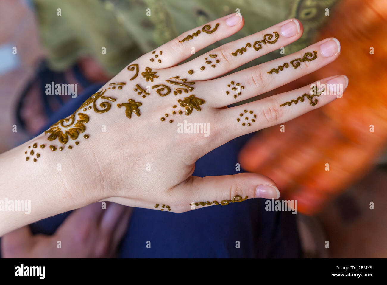 Henna-Tattoo Hand, Essaouira, Marokko Stockfoto