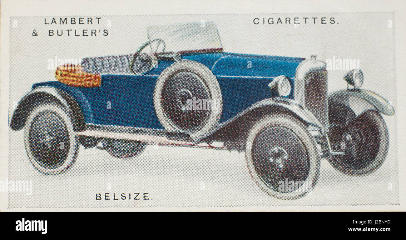 Zigarette-Karte von einem Belsize - Bradshaw 9hp in Lambert & Butler 1922 Motor Car Seriennummer 1 von 25 Autos Stockfoto
