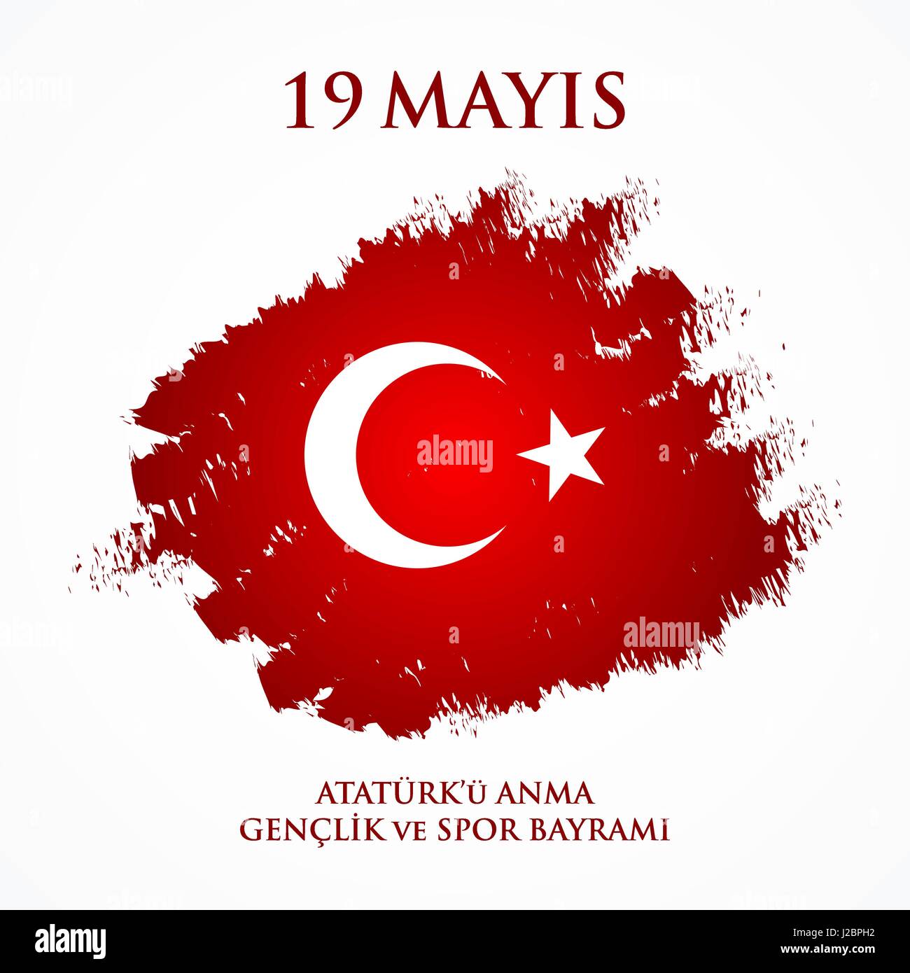 19 Mayis Ataturk'u Anma Genclik Ve Spor Bayrami. Übersetzung aus dem türkischen: 19. Mai Gedenken an Atatürk, Jugend und Sport Tag. Stock Vektor