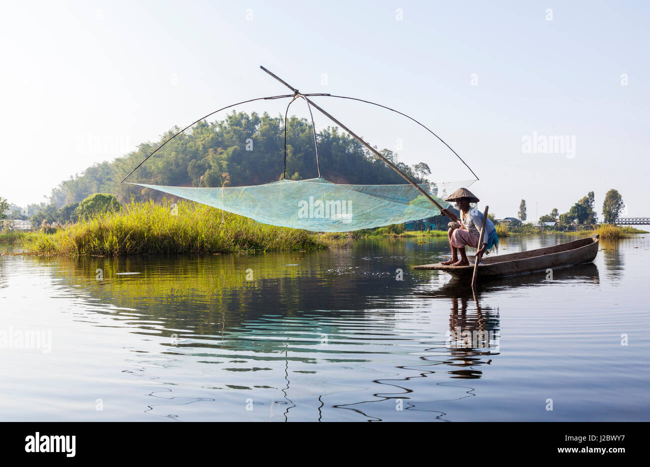 Angeln, Loktak See, in der Nähe von Imphal, Manipur, Indien Stockfoto
