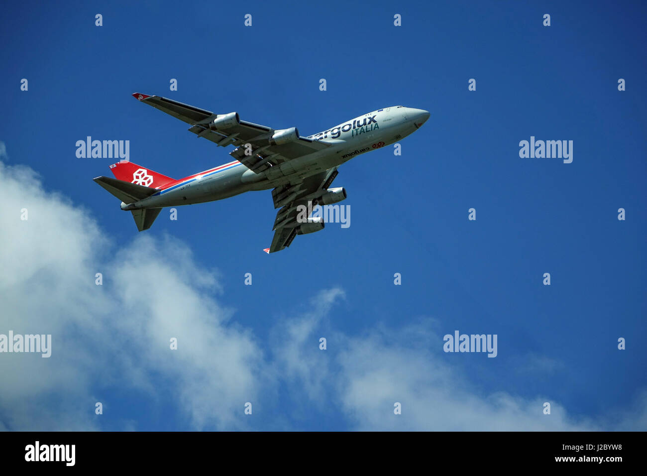 Cargolux Italia Flugzeug abheben am Flughafen London Stansted Stockfoto