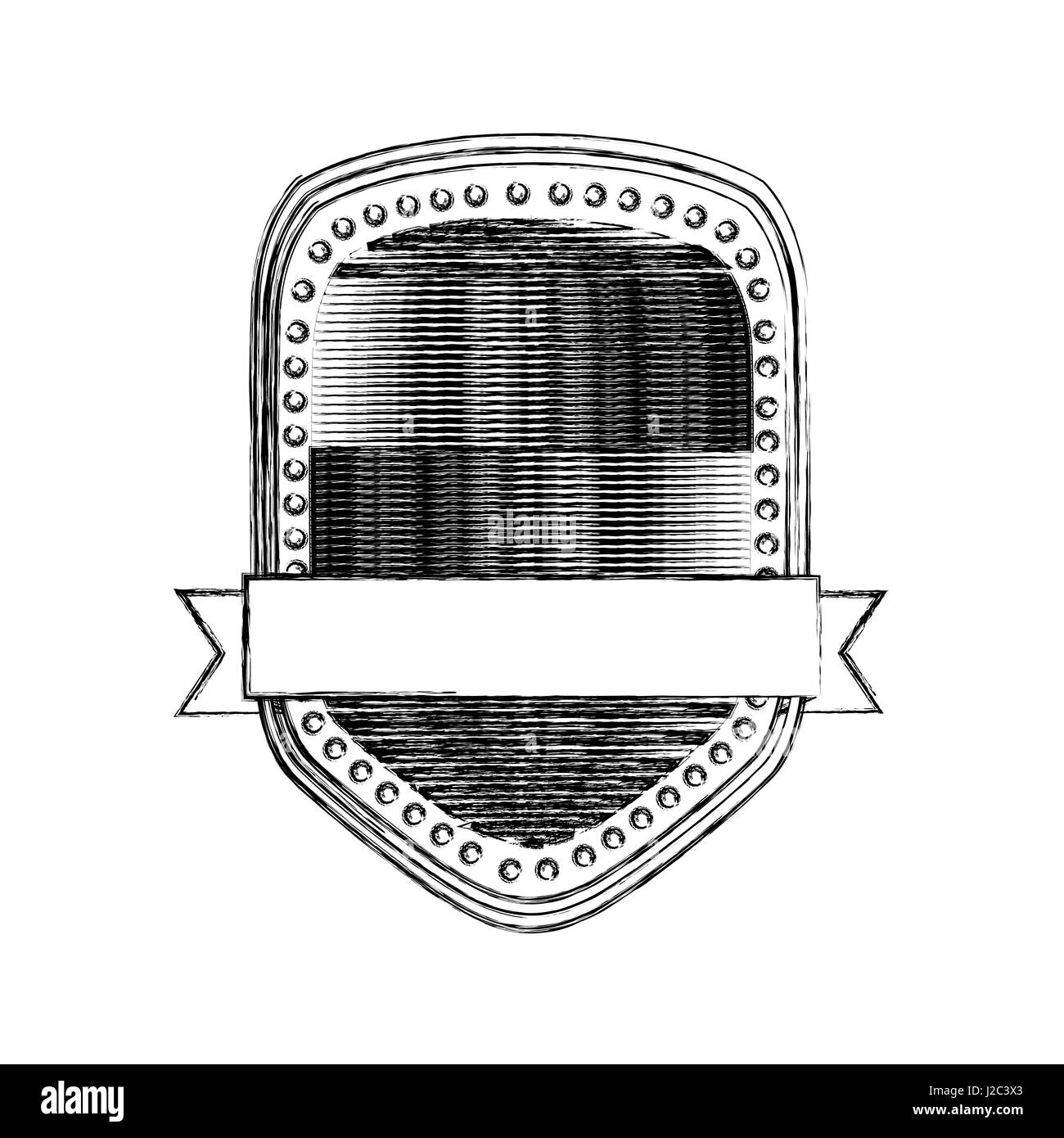 verschwommene Silhouette Wappenschild mit gestreiften innen und dekorative Schleife Stockfoto